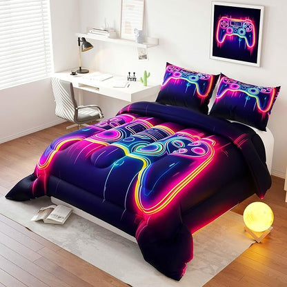 Gamer Comforter Set, Galaxy 3D Pattern for Kids Teens Adults,Decorative Bedding Comforter Sets with 2 Pillow Shams, Twin Size