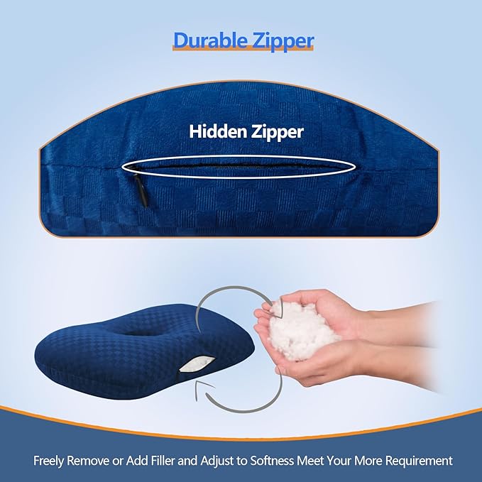 Ear Piercing Pillow for Side Sleepers, Pillow with an Ear Hole for CNH and Ear Pain Ear Inflammation Pressure Sores (Blue, 17.3"x12.6"x2")
