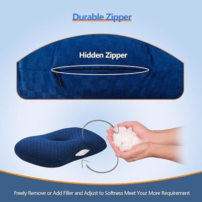 Ear Piercing Pillow for Side Sleepers, Pillow with an Ear Hole for CNH and Ear Pain Ear Inflammation Pressure Sores (Blue, 17.3"x12.6"x2")