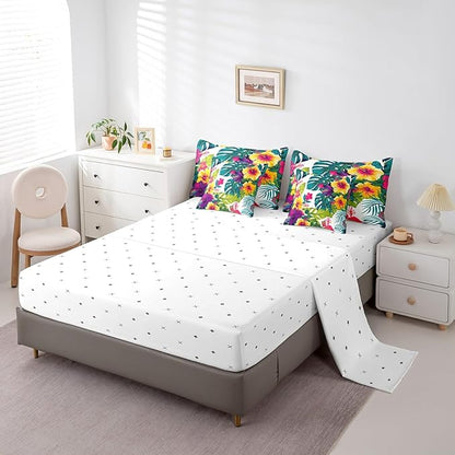 Feelyou Flower Comforter Set King Size 7 Pieces Palm Leaf Bedding Set for All Season Floral Blossom Botanical Nature Theme Bed in a Bag with Comforter, Sheets, Pillowcases & Cushion Cover