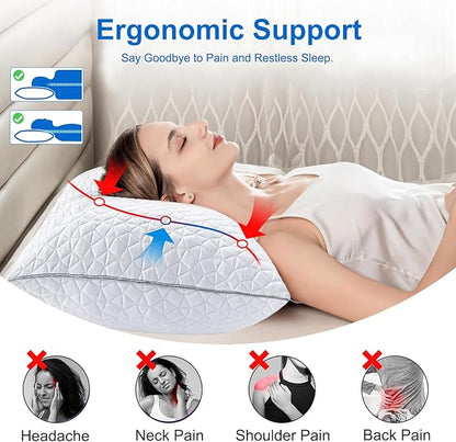 Cooling Pillows King Size Set of 4, Shredded Memory Foam Pillows, Adjustable Firm Bed Pillows Cool Cold Pillow for Hot Side Back Stomach Sleepers with Removable Washable Cover, 20" x 36", White