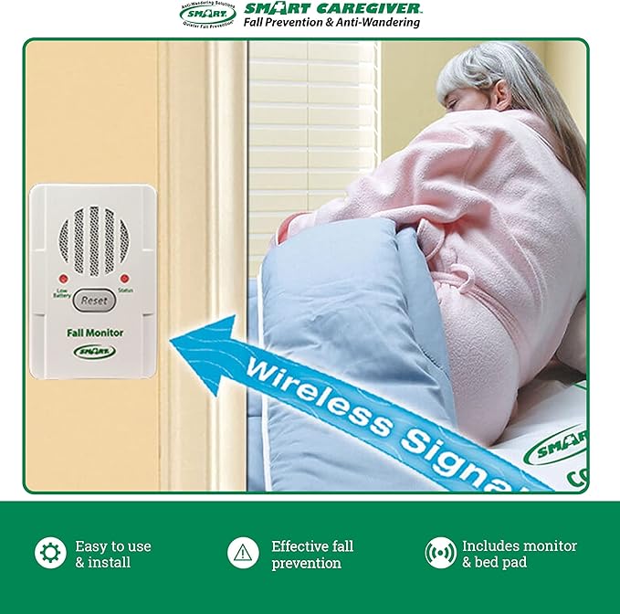Smart Caregiver Bed Alarm for Elderly Adults – Fall Prevention System with 10"x30" Weight-Sensing Bed Pad – Automatically Alerts Caregiver When They Get Up