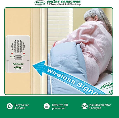 Smart Caregiver Bed Alarm for Elderly Adults – Fall Prevention System with 10"x30" Weight-Sensing Bed Pad – Automatically Alerts Caregiver When They Get Up