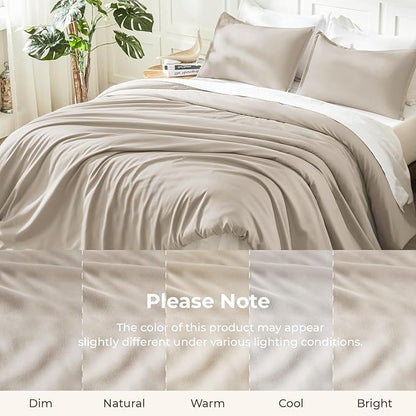 Litanika Comforters Oatmeal Oversized Queen Size, 3 Pieces Lightweight Solid Bedding Comforter Set, All Season Fluffy Bed Set (98x98In Comforter & 2 Pillowcases)