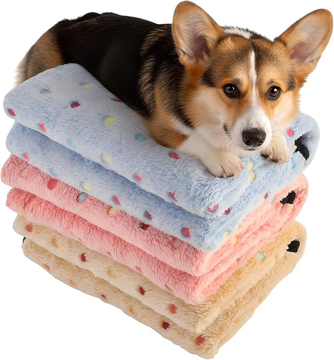 Three Piece Pet Blanket Set for Dogs Cats Soft Comfy Puppy and Kittens Bed Blanket Fluffy Fleece Pets Throw with Cute Patterns (Large 41x30 inch, Colored Dots)