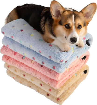 Three Piece Pet Blanket Set for Dogs Cats Soft Comfy Puppy and Kittens Bed Blanket Fluffy Fleece Pets Throw with Cute Patterns (Large 41x30 inch, Colored Dots)