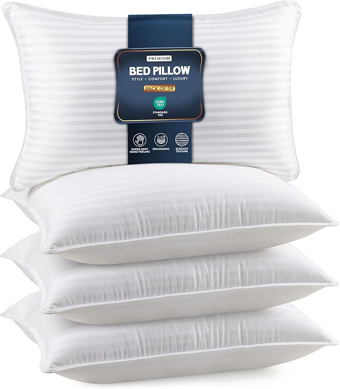 Utopia Bedding Bed Pillows Queen Size Set of 4 (White), Down Alternative Pillows for Sleeping, Cooling Hotel Quality Pillow Set for Back, Stomach or Side Sleepers