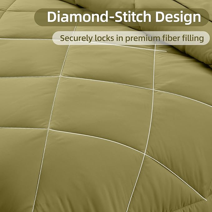 FUANNA 7 Pieces Full Size Comforter Sets, All Season Bedding Sets Full Size, Luxury Soft Bed in a Bag with Comforter, Flat Sheet, Fitted Sheet, Pillowcases & Pillow Shams, Olive Green