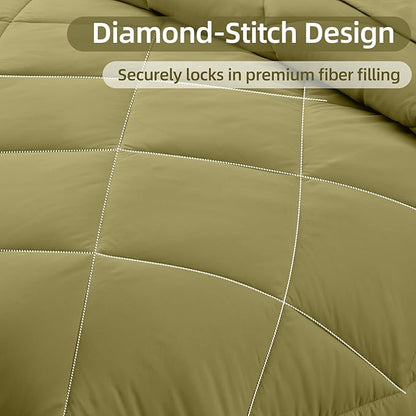 FUANNA 7 Pieces Queen Comforter Set, All Season Bed in a Bag Queen Size, Luxury Soft Bedding Sets with Comforter, Flat Sheet, Fitted Sheet, Pillowcases & Pillow Shams, Olive Green