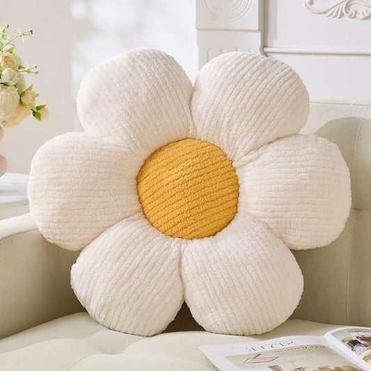 Flower Pillow, Cute Daisy Pillow Off White Throw Pillow Cushion 15.75" Home Decorative for Couch Bed
