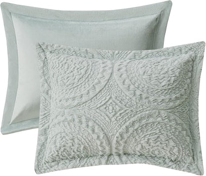 Madison Park Arya Soft, Cozy Plush Comforter Set, Medallion Embroidered Design, Modern All Season Down Alternative Bedding with Matching Sham, King/Cal King, Aqua 3 Piece