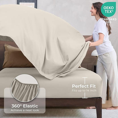 HEVUMYI Khaki & Linen Full Comforter Set - 7-Piece All Season Bed in a Bag Full, Ultra Soft Bedding Set with Comforter, Flat Sheet, Fitted Sheet, Pillowcases, Pillow Shams