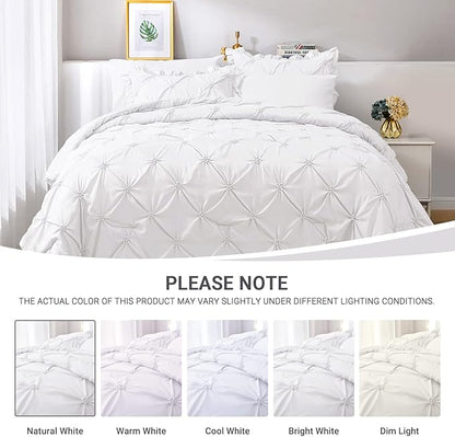 JOLLYVOGUE King Size Comforter Set 7 Pieces,White Bed in a Bag Comforter Set for Bedroom, Beddding Sets with Comforter, Sheets,Ruffled Shams & Pillowcases