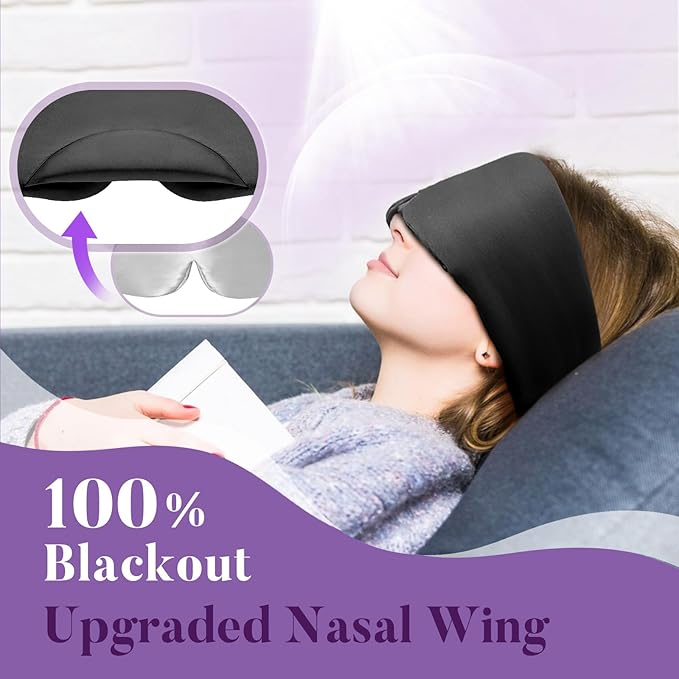 Sleep Mask for Side Sleepers, Blackout Eye Mask with Soft & Breathable Fabric, Comfort-Fit Nose Bridge & Adjustable Strap for Women and Men (Black)