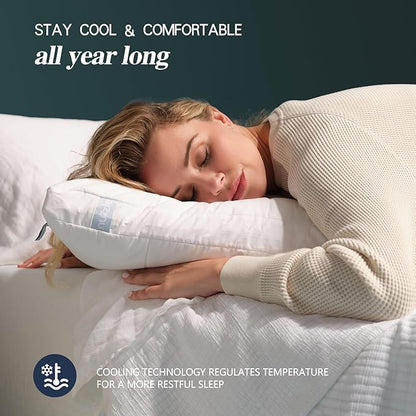 Nuzzle Cooling Adjustable Pillows for Side Sleepers, Luxury Queen Size Set of 4 Bed Pillows Hotel Collection - Best Adjust Height Soft Firm Pillows for Back, Stomach and Side Sleepers