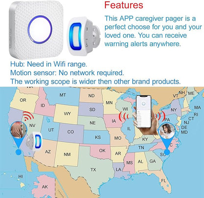 WiFi Smart Bed Sensor Alarm and Fall Prevention for Elderly/Adults/Seniors, Dementia,Wireless Caregiver Motion Sensor Alarm with App (only Supports 2.4GHz WiFi)