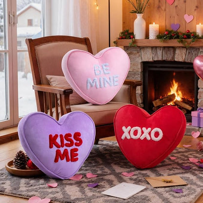 Lanpn Valentines Day Heart Pillows 3Pcs, Love Heart Shaped Pillow Plush Throw Pillow Heart Decorative Cushion for Living Room Bedroom Couch Bed Sofa Valentine Day Decor (Pink Red Purple, 16x14in)