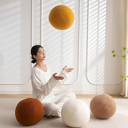 11.8 inch Ball Pillow Nordic Round Throw Pillows Boucle Ball Pillow Sphere Shaped Pillow Round Decorative Pillow for Couch, Sofa, Bedroom (Cream White, 11.8 inch)