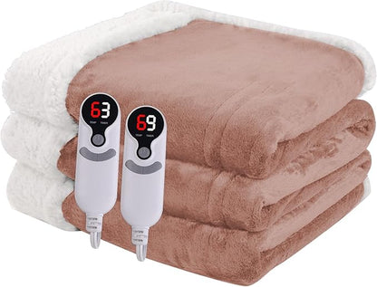 Heated Blanket Electric Blanket Queen Size 84''x90'' with 9 Heating Levels, 1-10 Hour Auto Shut Off, Machine Washable, Dual Controller Soft Warming Blanket for Couch, Bed, Office - Cozy Pink