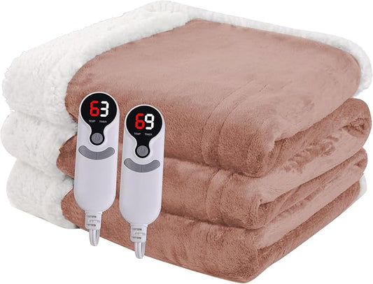 Heated Blanket Electric Blanket Queen Size 84''x90'' with 9 Heating Levels, 1-10 Hour Auto Shut Off, Machine Washable, Dual Controller Soft Warming Blanket for Couch, Bed, Office - Cozy Pink