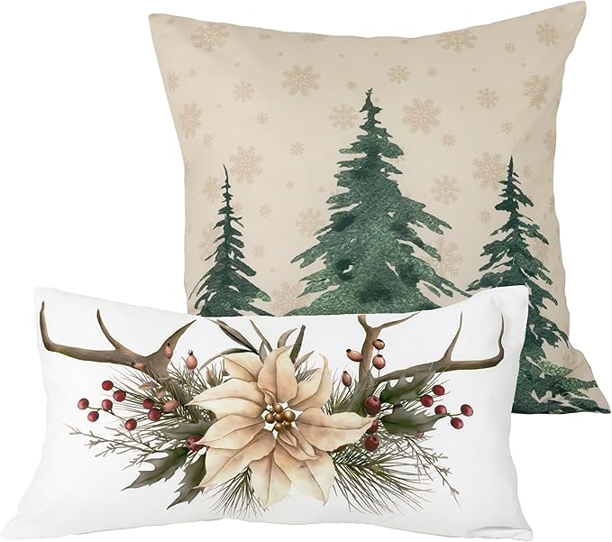 Donna Sharp 2-Piece Dashing Microfiber Holiday Themed Decorative Throw Pillow Set - Pillows for Couch, Sofa, Beds, and Chairs - Includes 18" x 18" Square & 12" x 22" Rectangular Pillows