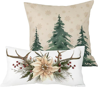 Donna Sharp 2-Piece Dashing Microfiber Holiday Themed Decorative Throw Pillow Set - Pillows for Couch, Sofa, Beds, and Chairs - Includes 18" x 18" Square & 12" x 22" Rectangular Pillows