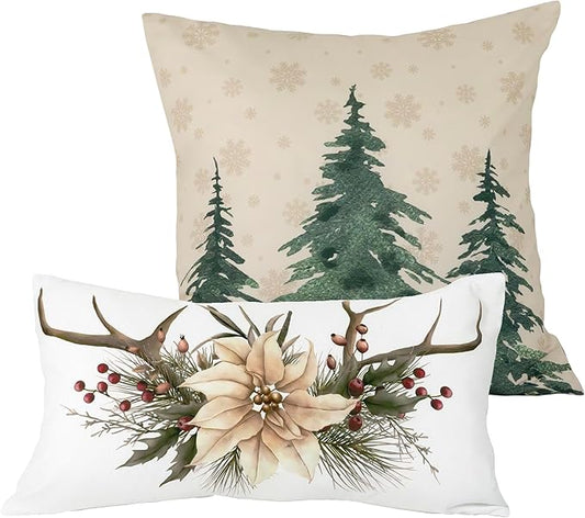 Donna Sharp 2-Piece Dashing Microfiber Holiday Themed Decorative Throw Pillow Set - Pillows for Couch, Sofa, Beds, and Chairs - Includes 18" x 18" Square & 12" x 22" Rectangular Pillows
