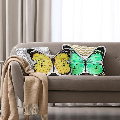 Juexica 2 Pcs 3D Butterfly Pillow Decorative Butterfly Stuffed Animal Throw Pillow Plush Gifts for Women Decorations for Fireplace Mantel Bedroom Couch Seat Cushion Garden, 15x13 Inch(Yellow, Green)