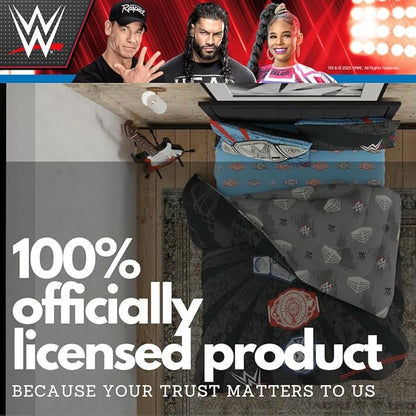 WWE Wrestling Twin Bedding Set – 4 Piece Super Soft Microfiber Reversible Comforter & Sheet Set Featuring Championship Belts (Officially Licensed Product) by Franco