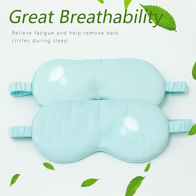 HBHLFZ Sleep Mask 2 Pack - Bamboo Viscose Fiber Sleeping Eye Mask - with Elastic Band/Headband - Comfort Sleeping Shade - for Nighttime Sleeping, Traveling & Napping（Light Blue）