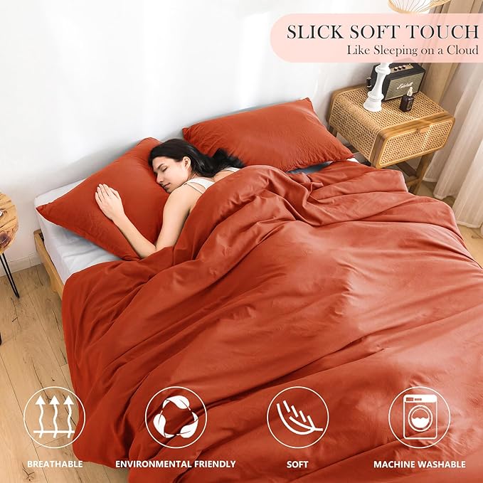 COTTEBED Orange Queen Comforter Sets Clearance Prime, Soft Washed Cotton Lightweight All Season Full Sized Bedding Down Alternative Conforters Pillowshams Men Women(Pumpkin Bright Orange,Queen/Full)