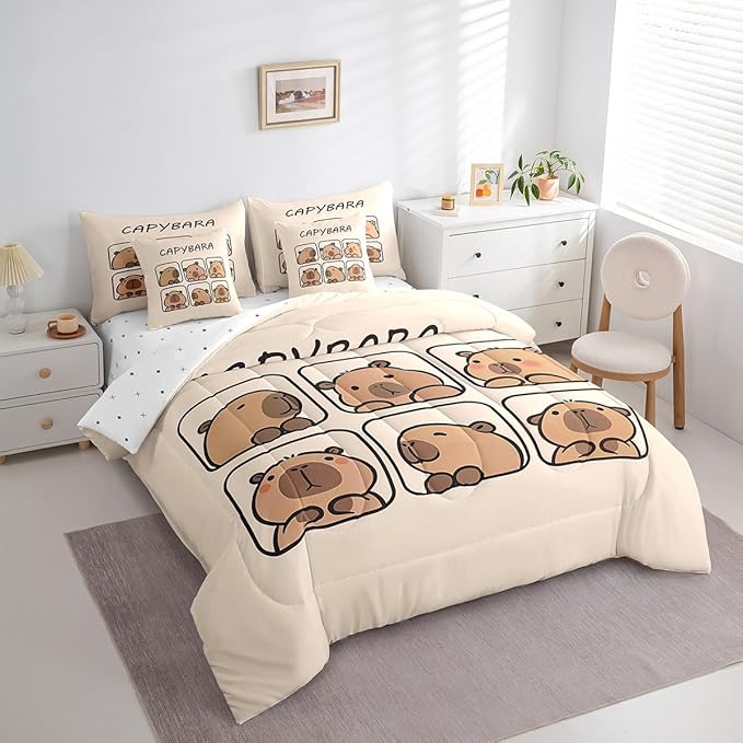 Erosebridal Capybara 7 Piece Bedding Set Full Size,Cute Animal Bed in a Bag,Capybara Lovers Bed Set Includes Comforter, Sheet Set, Pillowcases & Pillow Covers All Season Bedroom Decor