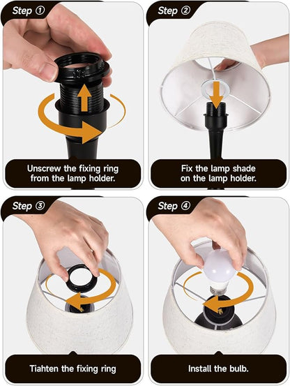 3-Way Dimmable Touch Table Lamps for Nightstand - Small Bedside Lamps with Fabric Shade in Black, Farmhouse Style Desk Lamp for Bedroom, Kids Room, Living Room, Home Office & Reading (Black)