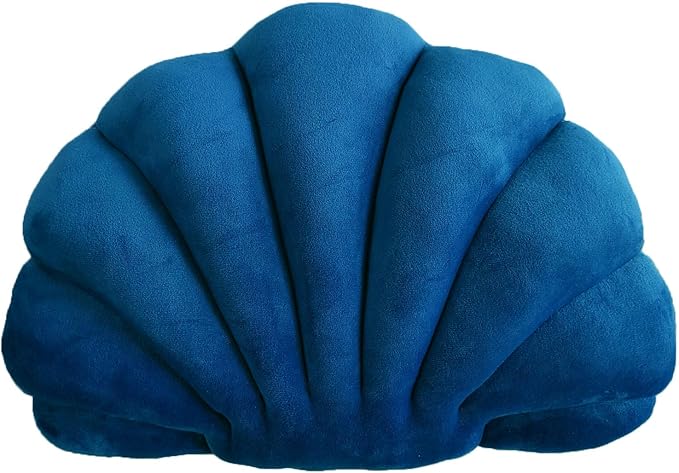 YRXRUS Royal Blue Seashell Pillow, Shell Shaped Accent Cushion for Patio, Bed, Living Room, Kids Room - Ultra Soft Velvet 3D Insert, Ocean Series, 14x11 Inch