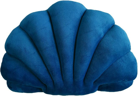 YRXRUS Royal Blue Seashell Pillow, Shell Shaped Accent Cushion for Patio, Bed, Living Room, Kids Room - Ultra Soft Velvet 3D Insert, Ocean Series, 14x11 Inch