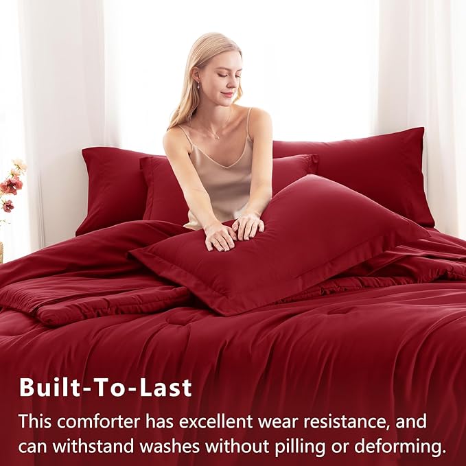 CozyLux Full Size Comforter Set Dark Red, 7 Pieces Bed in a Bag Full Comforter Set with Sheets, Bedding Set with Down Alternative Comforter, Fitted Sheets, Flat Sheets, Pillow Shams and Pillowcases