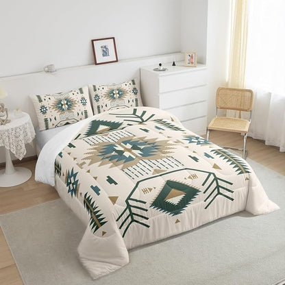 American Southwest Comforter Set Queen Size Indian Tribal Aztec Style Bedding Set for Kids Teens Adults Women Bedroom Decor Geometric Abstract Arrow Quilt Set Boho Beige Duvet Insert 3pcs