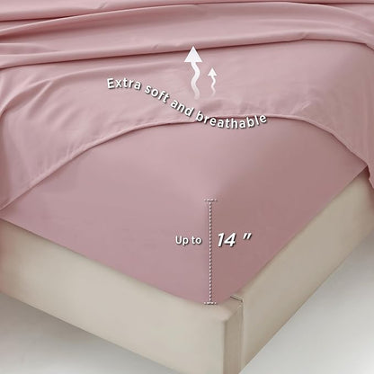 Bedsure Rose Pink Full Comforter Set - 7 Pieces Floral Bedding Sets Full Bed in a Bag with Reversible Botanical Flowers Comforter, Sheets, Pillowcases & Shams