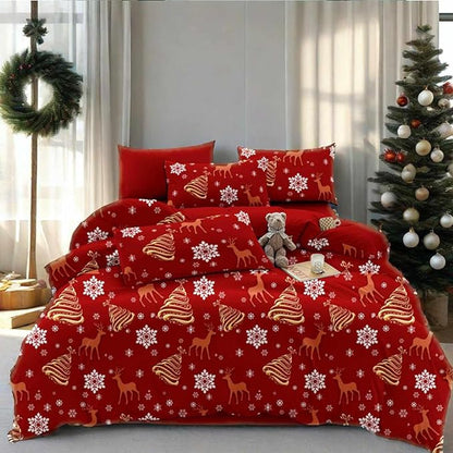 Christmas Comforter Set Queen Size - 3 Pcs 90x90 inch Red Deear Gold Tree and Snow Pattern Printed Bedding Sets -Soft and Lightweight All Season Duvet Bed in a Bag for Women