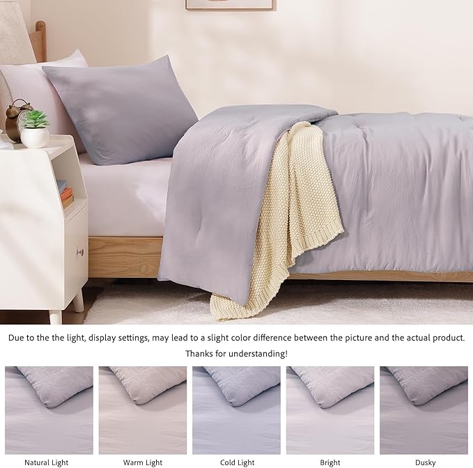 WRENSONGE Twin/Twin XL Comforter Set - 2 Pieces Lilac Comforter Prewashed Soft Lightweight for All Seasons,Fluffy Down Alternative Twin XL Comforter with 1 Pillow Sham