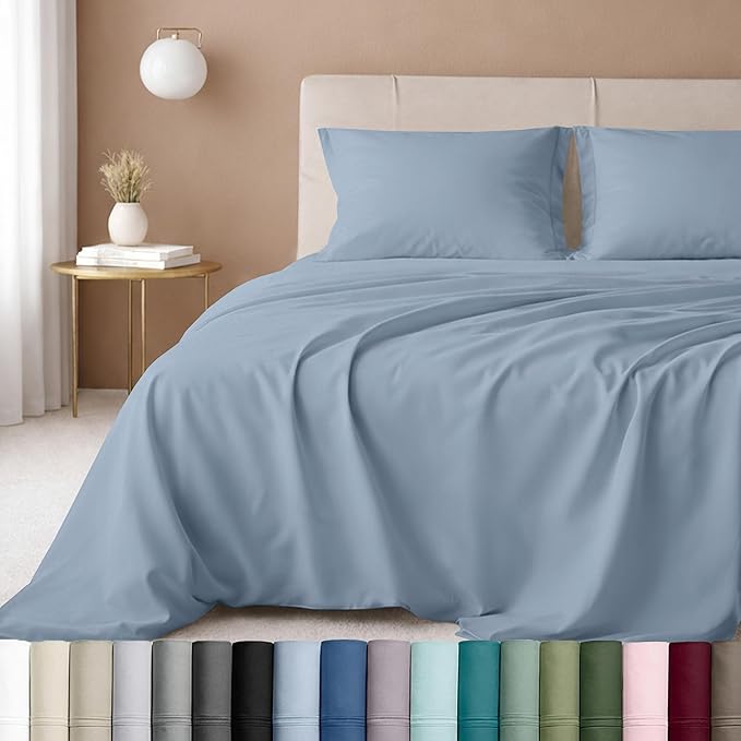 California Design Den - Luxury Full Size Sheet Set - 100% Cotton, 600 Thread Count Deep Pocket Full Size Bed Sheets, Cooling Hotel-Quality Sheets with Sateen Weave - Blue