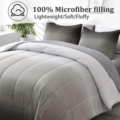 Anibedding 7 Pieces Grey Comforter Set King Size Gradient Black Gray White Bed in a Bag for King Bed - All Season Lightweight Microfiber Bedding Sets with Comforter for Women Men Teens (103" x90")