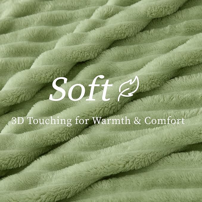 BEDELITE Twin Blanket for Couch & Bed, 300GSM Soft & Warm Fleece Blanket, Decorative and Giftable Striped Sage Green Blankets for Women, Men, 60"x80"
