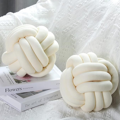 Namalu 2 Pcs Soft Knot Pillow Ball, Decorative Round Throw Knotted Pillows Cushion, Handmade Stuffed Ball Pillows for Winter Bedroom Sofa Couch Home Decor(10.6 Inches,Cream White)