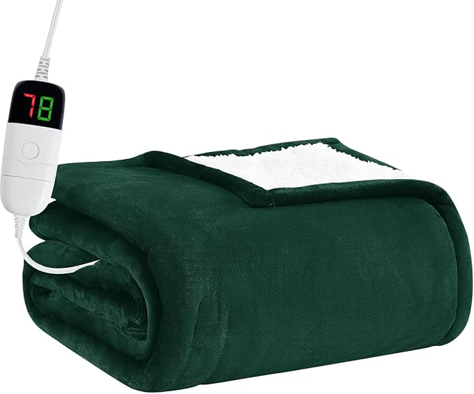BOMOVA Heated Electric Blanket Throw Size- 50" x 60" Heating Blanket with 10 Heating Levels & 8 Hours Auto Off, Warm Flannel Blanket, Christmas Birthday Gifts for Women