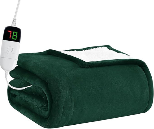 BOMOVA Heated Electric Blanket Throw Size- 50" x 60" Heating Blanket with 10 Heating Levels & 8 Hours Auto Off, Warm Flannel Blanket, Christmas Birthday Gifts for Women