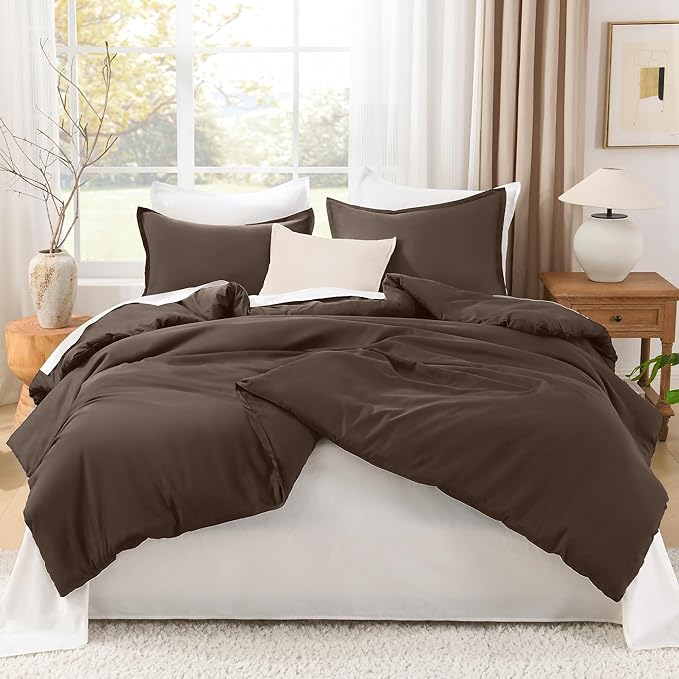 Litanika Comforters California King Size Chocolate, 3 Pieces Lightweight Solid Bedding Set & Collections, All Season Fluffy Bed Set (104x96 Inches Comforter & 2 Pillowcases)