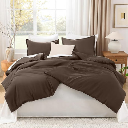 Litanika Comforters California King Size Chocolate, 3 Pieces Lightweight Solid Bedding Set & Collections, All Season Fluffy Bed Set (104x96 Inches Comforter & 2 Pillowcases)