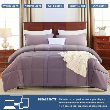 CozyLux King Size Comforter Set - Dusty Purple Comforter King Size, 3 Pieces Box Stitched Bed Set for All Seasons, Soft Lightweight Bedding Sets with 1 Down Alternative Comforter and 2 Pillow Shams