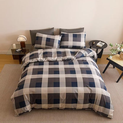 Houseri Blue Plaid Comforter Set Full Vintage Grid Bedding Sets